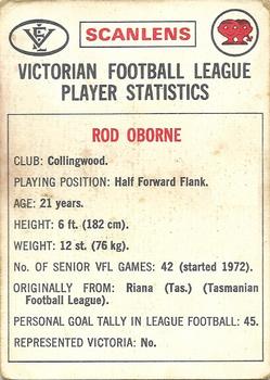 1974 Scanlens VFL #116 Rod Oborne Back